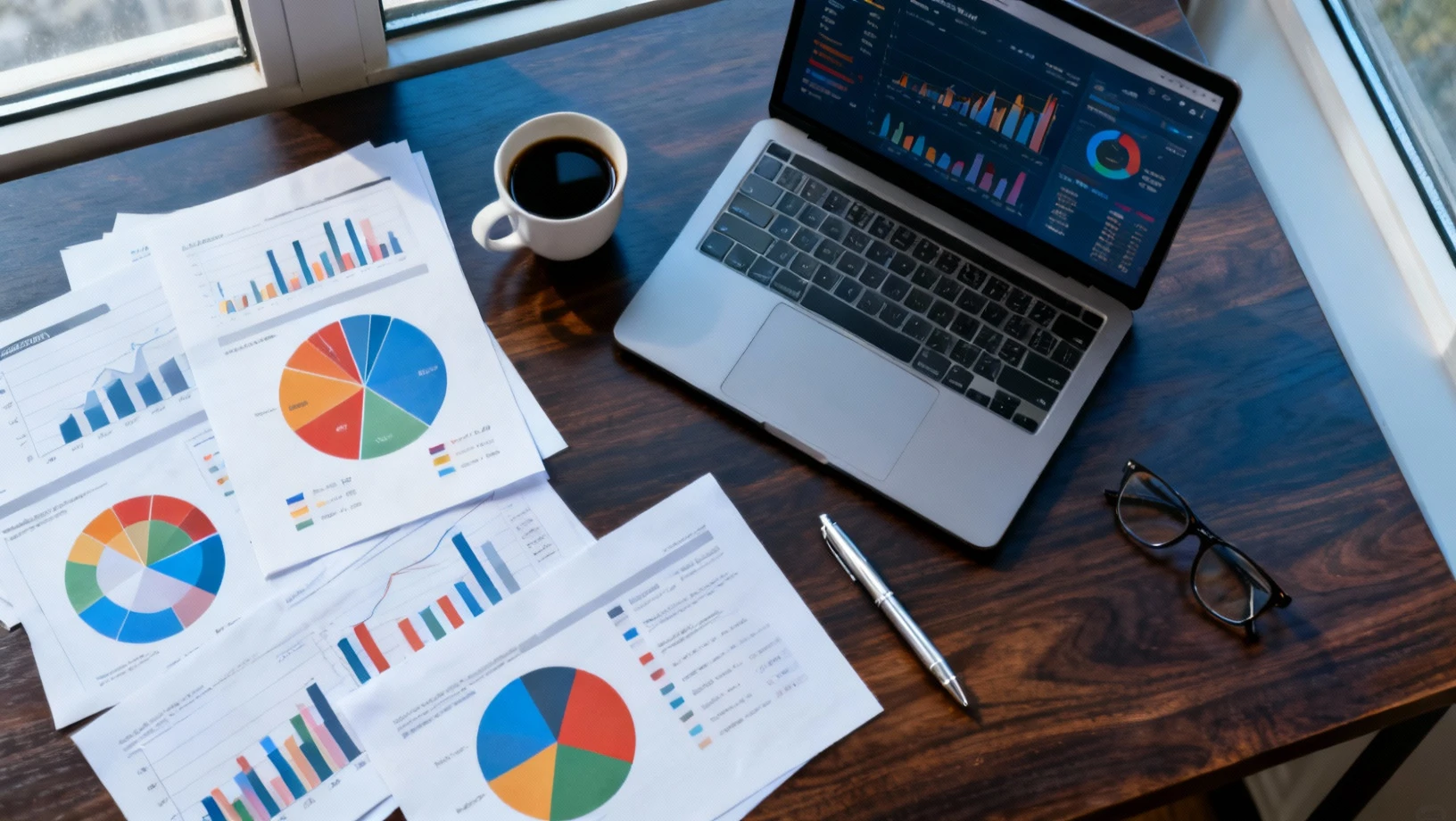 Bureau d'analyse avec documents de recherche de marché