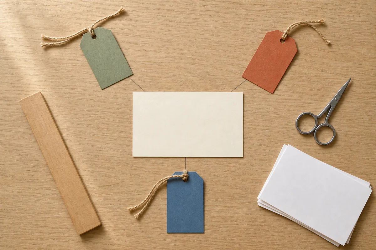 Étiquettes colorées convergeant vers une fiche unique, symbole d’alignement des équipes