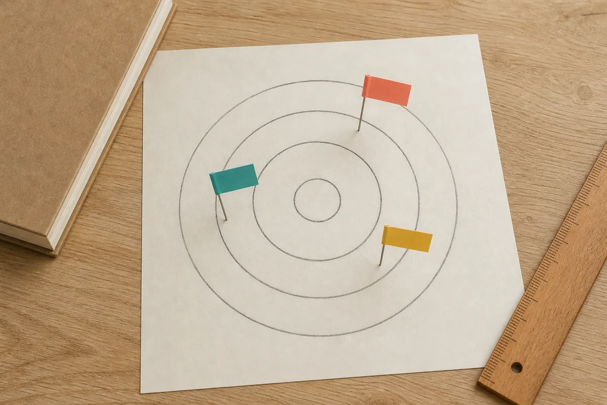 Cercles concentriques et repères colorés, métaphore du ciblage marketing